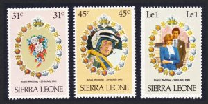 Sierra Leone Charles and Diana Royal Wedding 3v 1981 MNH SG#668-670