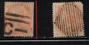 INDIA Scott # 23 Used x 2 - QV - Hinge Remnant - Clipped Perfs On 1 Stamp