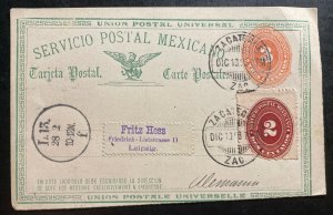 1893 Zacatecas Mexico Postal Stationery Postcard Cover To Leipzig Germany