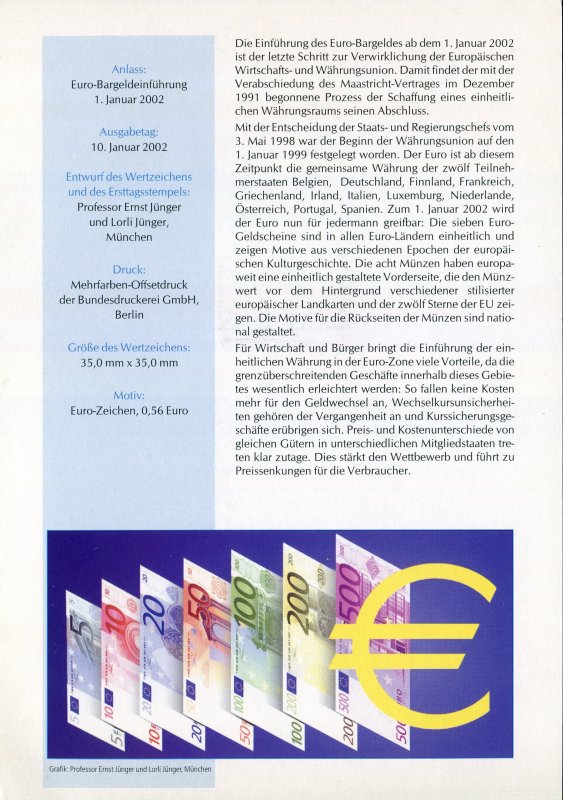 Germany #2144  Introduction of the Euro,   FDC  (Ersttagsblatt)