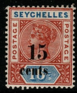 SEYCHELLES SG18 1893 15c on 16c CHESTNUT & BLUE DIE I MTD MINT