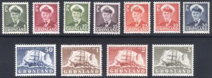 Greenland 1950 1 ore - 5 kr Frederick IX Scott 28-38 MLH Cat $120