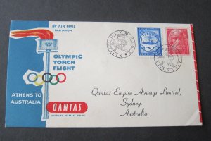 Greece 1956 Olympic Torch Flight Frank 580-1 to Australia