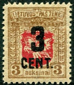 LITHUANIA-1922 3c on 3a (No 38) Sg 159 MOUNTED MINT V30230