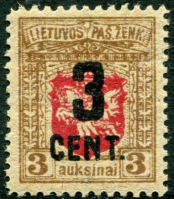 LITHUANIA-1922 3c on 3a (No 38) Sg 159 MOUNTED MINT V30230