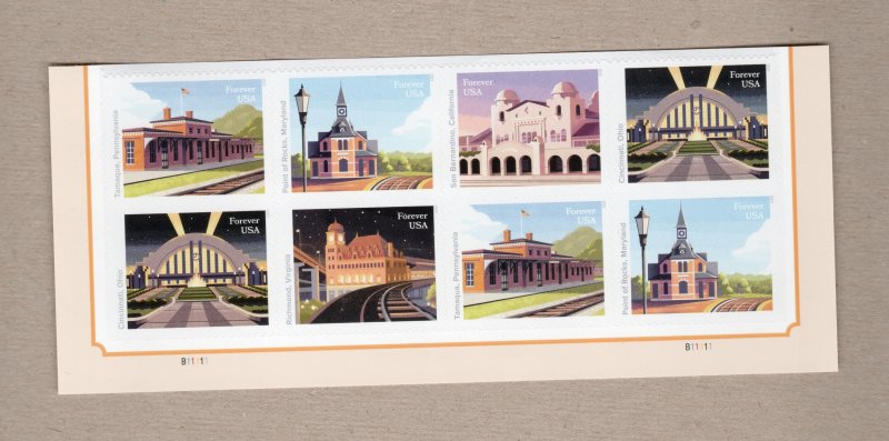 Scott# 5758-5762  Mint-NH Train Stations Plate Block of 8 # B11111