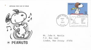 2001 FDC, #3501, 34c Peanuts, PCS