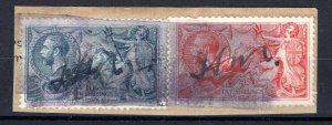 GB KGV SEAHORSE High Values SG.417 & SG.416 10s 5s Used Piece Cat £310- SS3228