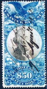 #R131 $50.00 1871 2ND ISSUE REVENUE F-VF USED CV $950.00 HV3582 MR