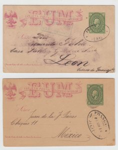 MEXICO 1884-9 HIDALGO PS Mepsi PC5 TWO CARDS FRANCO EN JALAPA, FRANCO EN VENADO