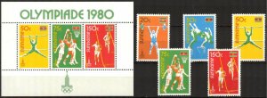 Suriname 1980 Olympics Games Moscow  set of 5 + S/S MNH