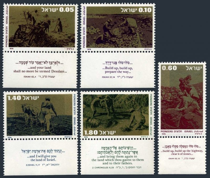 Israel 616-620-tab, MNH. Michel 687-691. Work of the pioneers, 1976.