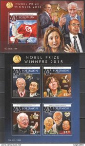 2015 Solomon Islands Nobel Prize Winners #3476-80 1+1 ** Ls490