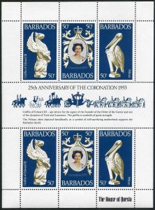 Barbados 474 sheet,MNH.Michel 441-443 klb. QE II Coronation,25,1978.Pelican.