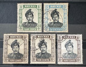 BRUNEI 1952 5v part set (10c shades) fine used B5399