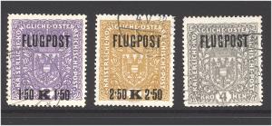 Austria 1918  Scott #C1-3 used (CV 60.00) White paper.