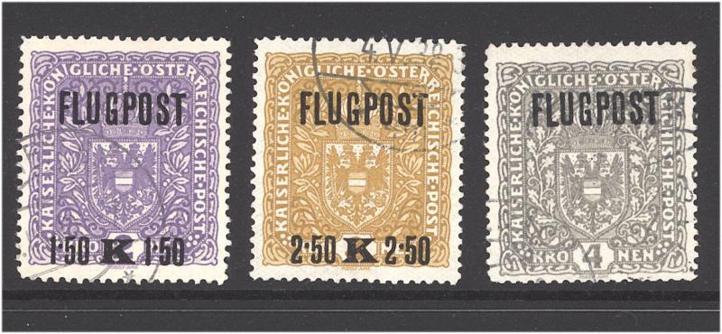 Austria 1918  Scott #C1-3 used (CV 60.00) White paper.