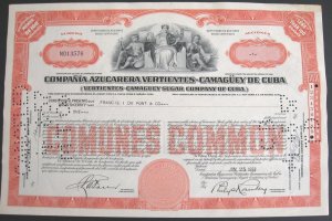 1952 Cuba Sugar Company Stock Certificate  Vertientes Camaguey