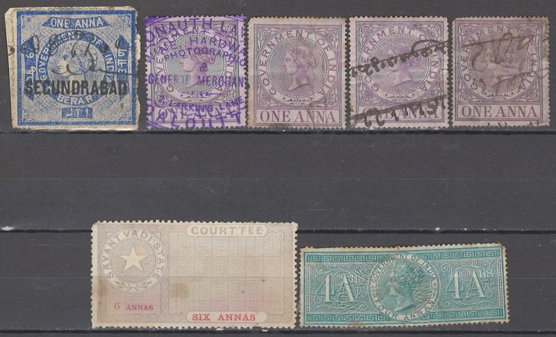 COLLECTION LOT OF # 1712 INDIA 7 REVENUE STAMPS CLEARANCE