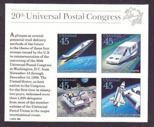 US C126 MNH OG 1989 UPU Congress Futuristic Mail IMPERF Souvenir Sheet of 4