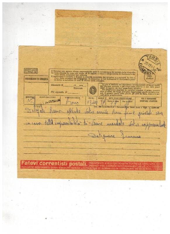 1944 Ferramonti Italy Concentration Camp Cover Telegram