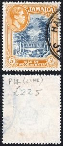 Jamaica SG132 5/- Slate Blue and Yellow-orange Perf 14 Fine used Cat 4 pounds