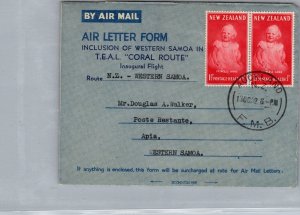 1952 Auckland NZ Air Mail Letter FFC First Flight Cover to Apia Western Samoa