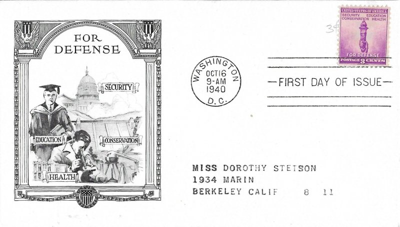 1940 FDC, #901, 3c National Defense, Aristocrats-Lowry