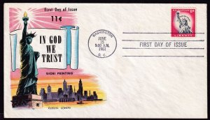 1961 Statue Liberty 11c Sc 1044A FDC Liberty Issue with Fluegel cachet (WQ