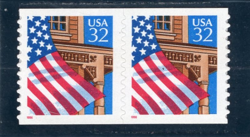 2915c Flag Over Porch, coil pair, Serpentine Die Cut 10.9