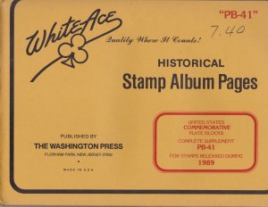 KAPPYSstamps WHITE ACE PLATE BLOCK PAGES SUPPLEMENT PB-41 FOR 1989 #17