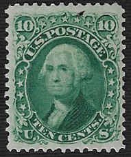 U.S. #68 Unused OG LH; 10c Washington - yellow green (1861) - PF Certificate