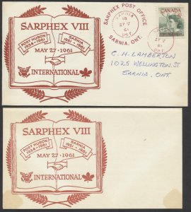 1961 SARPHEX VIII Stamp Show Cover With Folded Insert, Sarnia Ont
