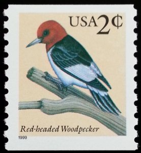 1999 2c Red-headed Woodpecker, Coil Scott 3045 Mint F/VF NH