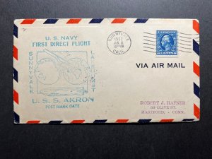 1932 USA Zeppelin Airmail Cover USS Akron First Direct Sunnyvale CA Lakehurst NJ
