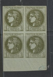 FRANCE #38 VFH Bordeaux Issue Mint hinged Block of Four sheet margin