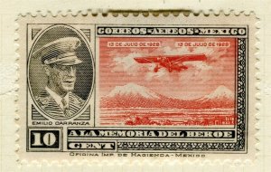 MEXICO; 1929 early AIRMAIL Carranza issue fine Mint hinged 10c. value