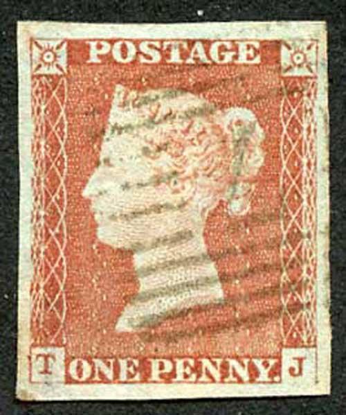 1841 Penny Red (TJ) (light thin) BIG Four Margins