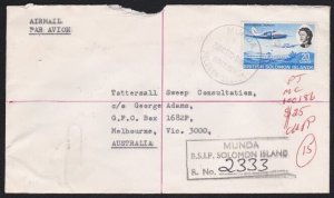 SOLOMON IS 1970 Registered cover MUNDA to Australia........................A7768