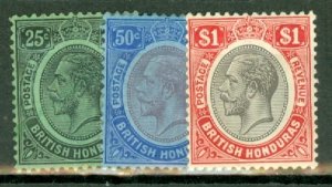 HQ: British Honduras 92, 95, 99-101 mint CV $90.25; scan shows only a few