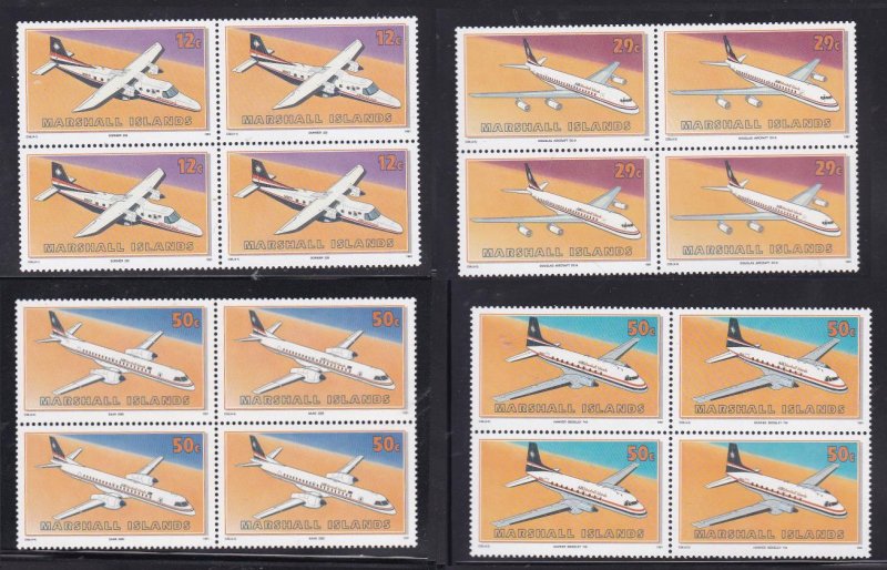Marshall Islands 407-410, MNH, 4 Blocks of 4 - Aircraft