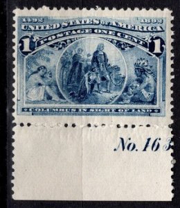 1893 US Scott #- 230 1 Cent Columbian Plate Number Single MNH