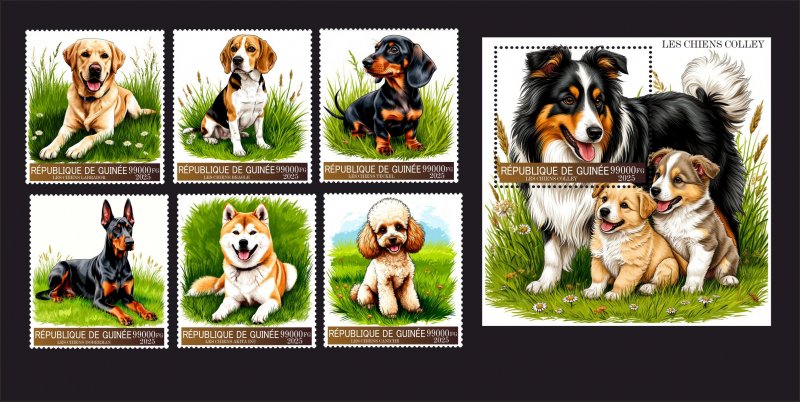 Stamps. Animals, Dogs 6 stamps + block perforated 2025 year ** MNH