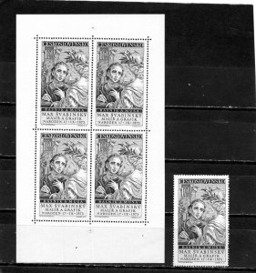 CZECHOSLOVAKIA 1958 PAINTINGS SET OF 1 STAMP & SHEET OF 4 STAMPS MNH