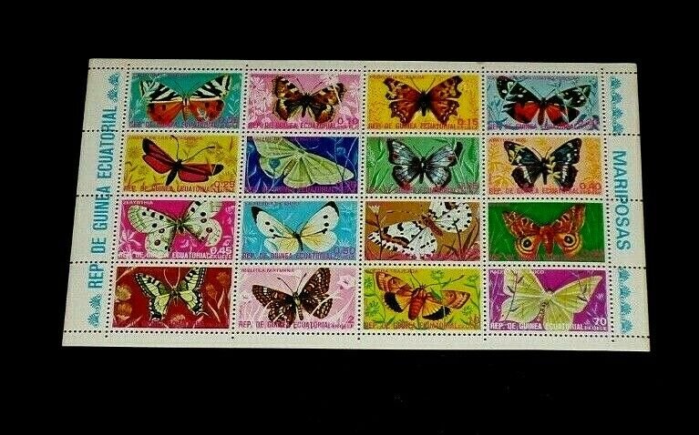 TOPICAL, BUTTERFLIES, 1975, EQUATORIAL GUINEA, SHEET/16, MNH, LOT #63, LQQK