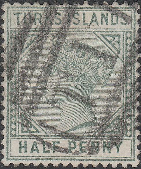 TURKS Islands - 1893 - SG70 1/2d green die II Wmk Crown CA, p.14 - used