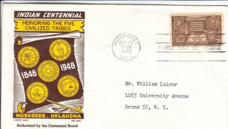 1948, Indian Centennial, Cachet Craft, FDC (D14511)