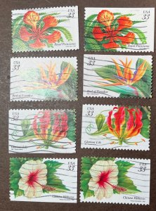 USA USED #3310-18 Complete set of all 8 varieties *1999* Tropical Flowers