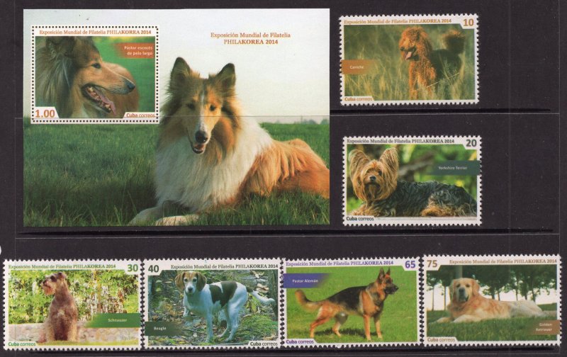 CUBA 2014 - Dogs - International Stamp Exhibition PHILAKOREA - MNH Set + S/S