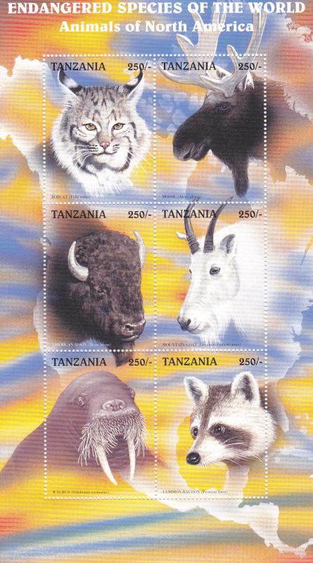 Tanzania # 1630G, Endangered Species - Animals of North America NH, Half Cat,